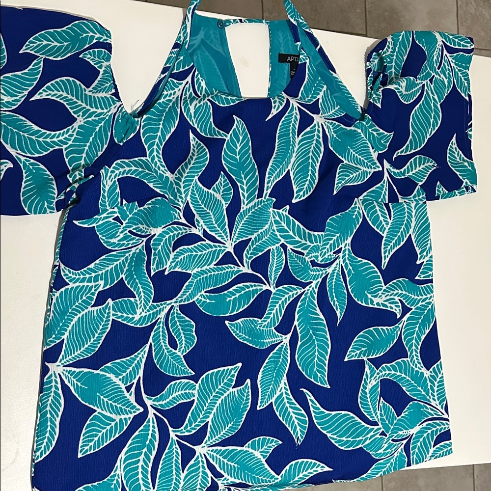 Apt. 9 Women's Teal and Blue Leaf Blouse